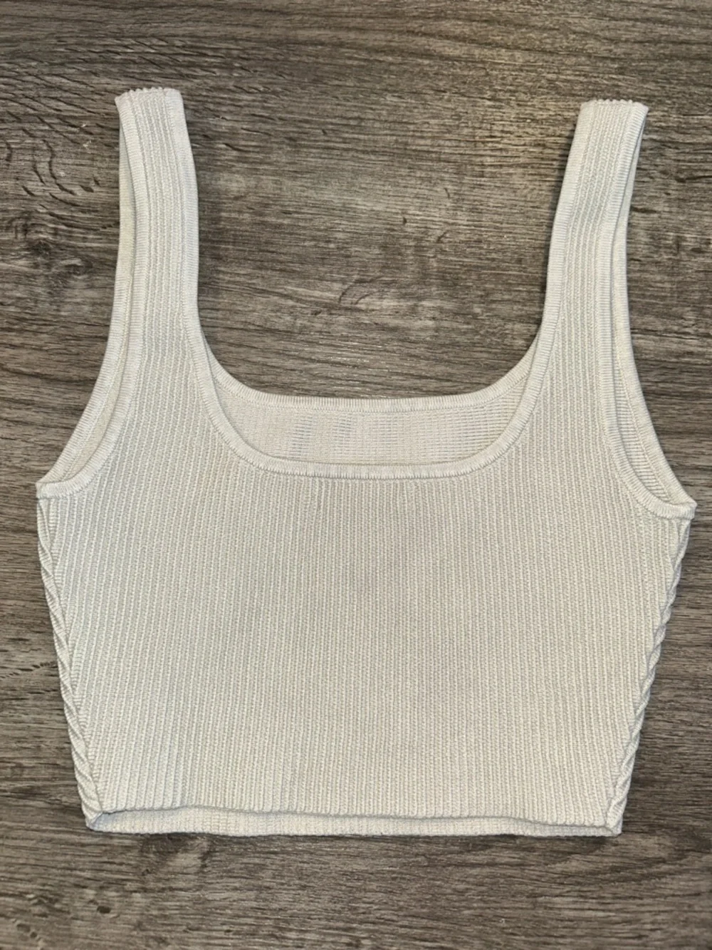 Aritzia Babaton XS Ribbed Knit Crop Tank Beige Square Neck Fitted - Picture 4 of 5